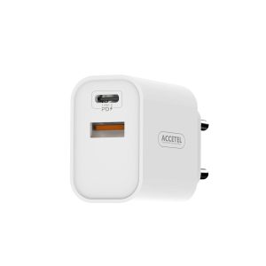 AC932W Cargador Pared Carga Rápida USB-A + USB-C QC3.0/PD 30W