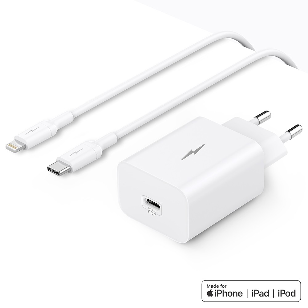 Lekus Cargador + Cable (USB-C + Lightning) MFI PD 20W 1.2M