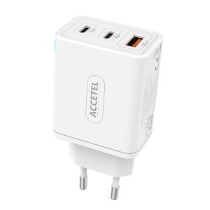 AC965W Cargador Pared Carga Rápida USB-C+USB-A QC 3.0 PD 65W